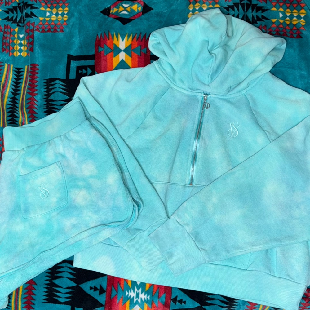 Victoria's Secret Light Blue Hoodie and Shorts Set
